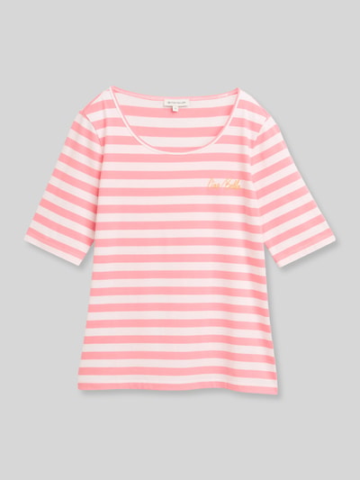 Tom Tailor t-shirt o kroju regular fit z mieszanki bawełny z haftem Mocnoróżowy 2
