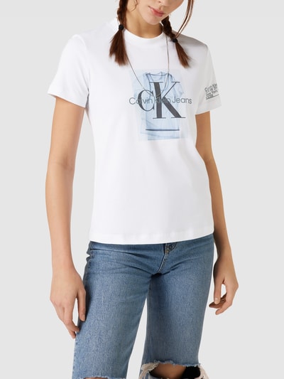 Calvin Klein Jeans T-Shirt mit Label-Print Weiss 4