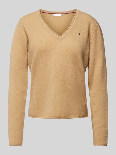 Tommy Hilfiger Sweter z dzianiny z wyhaftowanym logo Camel 1