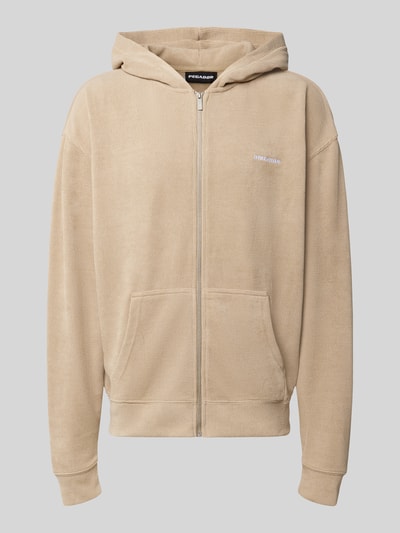 Produktfoto, Oversized Fit Sweatjacke mit Label-Detail Modell 'Mezzano' von PEGADOR, beige, Material-Mix, strukturierte Oberfläche
