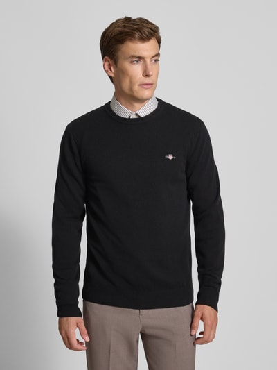 Gant Strickpullover aus reiner Lammwolle mit gerippten Abschlüssen Black 4