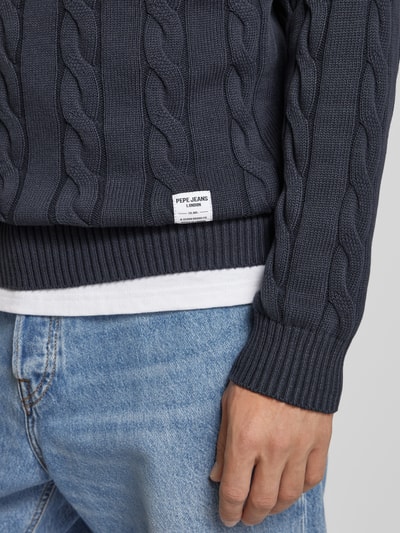 Pepe Jeans Sweter z dzianiny ze ściegiem warkoczowym model ‘Camdem’ Granatowy 3