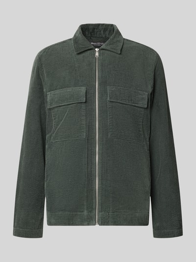 Produktfoto, Regular Fit Hemdjacke aus reiner Baumwolle von Marc O'Polo in Dunkelgrün mit sichtbarer Cordstruktur und silbernem Reißverschluss, Herren Freizeithemd von Marc O'Polo