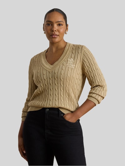 Lauren Ralph Lauren Sweter o kroju regular fit z mieszanki bawełny z wyhaftowanym logo Jasnobrązowy 6