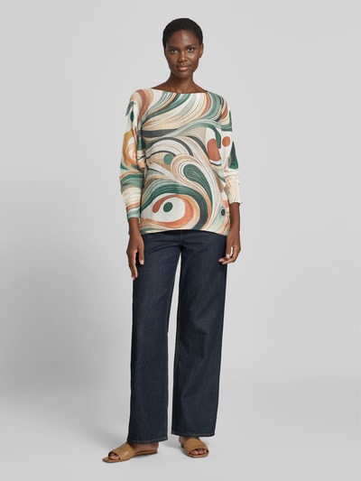Apricot Strickpullover aus Viskose-Mix im Allover-Look Gruen 1