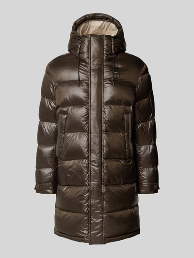 Produktfoto, Steppjacke mit Kapuze und Eingrifftaschen Modell 'ALDRICH' von Blauer USA, braunes, glänzendes Material, länglich geschnitten