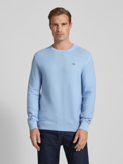 Gant Gebreide pullover met structuurmotief en ronde hals Hemelsblauw - 4