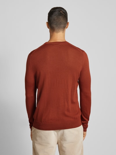 Christian Berg Men Gebreide pullover met ronde hals Terracotta - 5