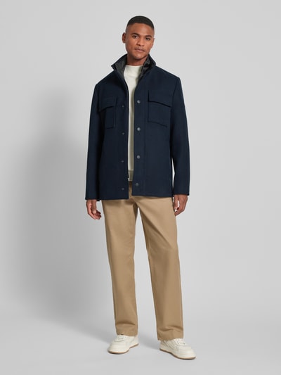 Tom Tailor Regular fit lange wollen jas met afneembare binnenkraag Donkerblauw - 1