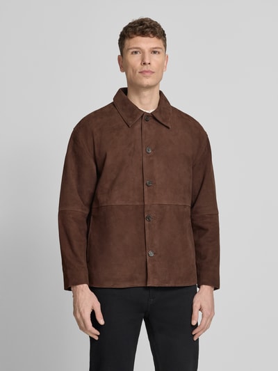 Selected Homme Regular Fit Lederjacke mit Umlegekragen Modell 'RORY' Dunkelbraun 4