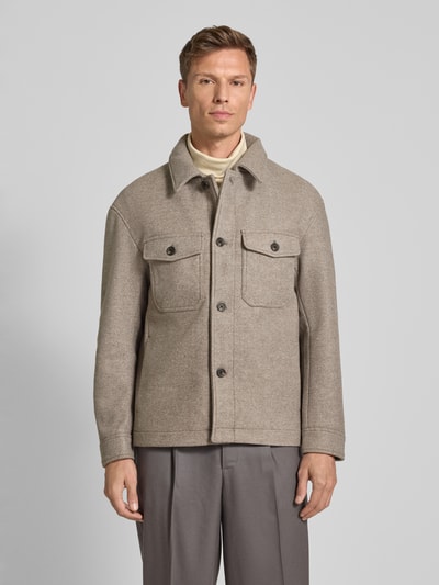 SELECTED HOMME Regular fit wollen jack met platte kraag, model 'MITCH' Taupe - 4
