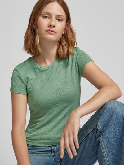 Jake*s Casual T-shirt met geribde ronde hals Groen - 3