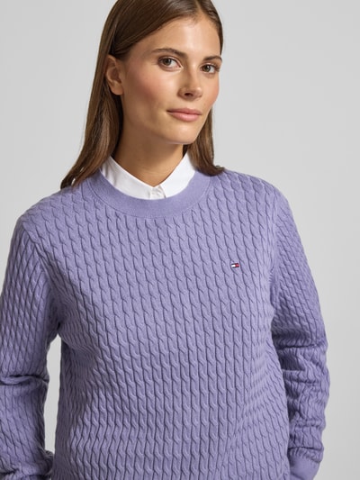 Tommy Hilfiger Regular fit pullover met kabelpatroon Lavendel - 3