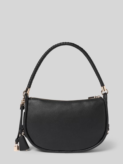 Produktfoto, czarna torebka Handtasche mit Label-Applikation od Guess, główna przegroda z zamkiem błyskawicznym, uchwyt, model DANYA, szerokość w rozmiarze 1: 30 cm, długość w rozmiarze 1: 19 cm, głębokość w rozmiarze 1: 9 cm, długość paska na ramię w rozmiarze 1: 50 cm, faktura delikatnej skóry.