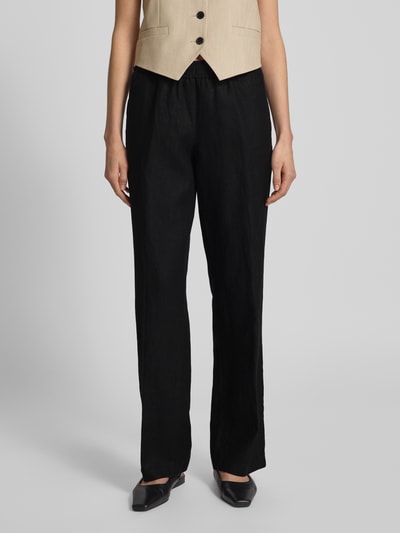 Brax Straight leg linnen broek met strikceintuur, model 'STYLE.FARINA' Zwart - 4