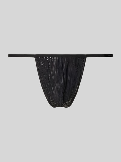 Produktfoto, Schimmernder String in körpernaher Passform von HOM, mieszanka materiałów z dodatkiem streczu, dopasowany krój, efekt błyszczący, czarny