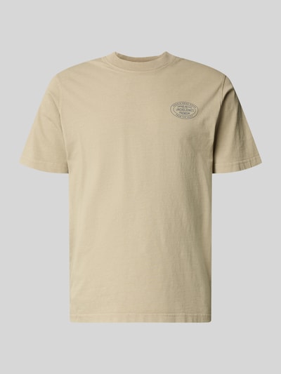 Produktfoto, T-Shirt mit Label-Print Modell 'FELIX' von Jack & Jones Premium aus reiner Baumwolle, beige, Regular Fit, Rundhalsausschnitt