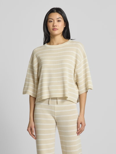 VILLA SOPHIE Cropped Strickpullover mit 3/4-Ärmel Modell 'NURIA' Beige 4