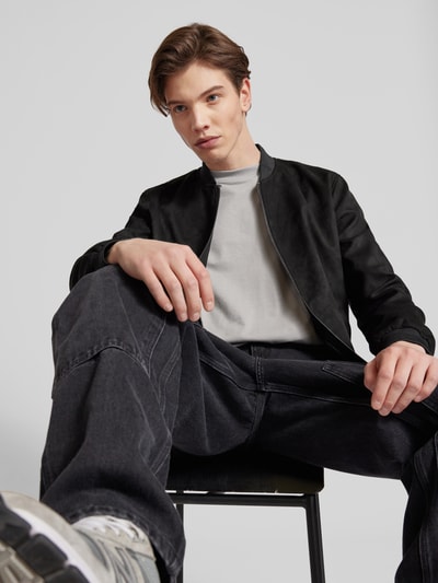 Only & Sons Bomberjack in leerlook, model 'LUCAS' Zwart - 3