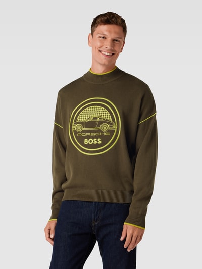 BOSS Gebreide pullover met labelstitching, model 'Ofutoro' Middenbruin - 4