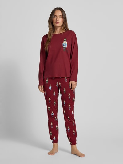 Jake*s Casual Pyjama-Hose mit elastischem Bund und Tunnelzug Bordeaux 1