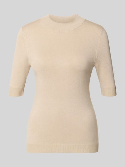 Produktfoto, Slim Fit Strickpullover aus Viskose-Mix von COMMA in Beige mit gerippter Blende und Abschlüssen, Halbarm, feinmaschige Textur