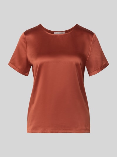 Produktfoto, Regular Fit Bluse aus Satin von Christian Berg Woman Selection in roestbruin, ronde hals, korte mouwen, satijn glanzende textuur