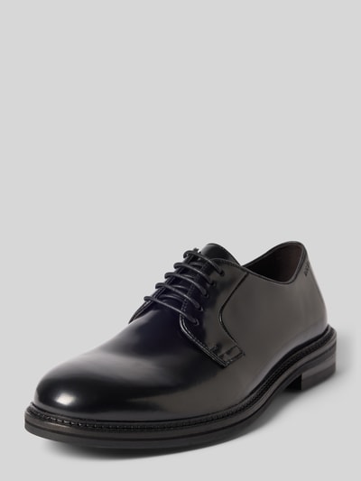 Productfoto, Schnürschuh aus Leder mit Label-Prägung Modell 'Sanjay' van DIGEL in zwart, afgeronde neus, licht gestructureerde zool, leren bovenwerk, vetersluiting, hakhoogte 3 cm, schachthoogte 7 cm, schachtwijdte 10 cm.