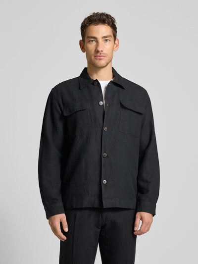 Selected Homme Koszula-kurtka o kroju relaxed fit z mieszanki lnu i bawełny model 'LEROY' Czarny 4