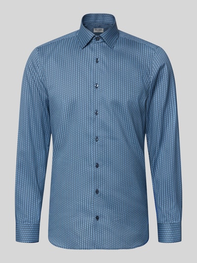 Productfoto, Slim Fit Businesshemd aus Baumwoll-Mix mit Kentkragen van OLYMP Level Five, blauw patroon, lange mouwen, rechte knoopsluiting.