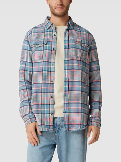 Scotch & Soda Regular fit flanellen overhemd met kentkraag, model 'checked brush' Blauw - 4