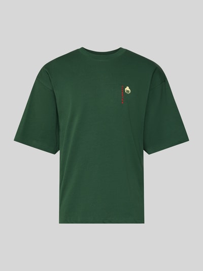 WOODBIRD T-shirt z detalem z logo Model „Beam” Ciemnozielony 2