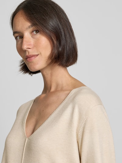 FREE/QUENT Gebreide pullover met deelnaad, model 'Claura' Beige - 3