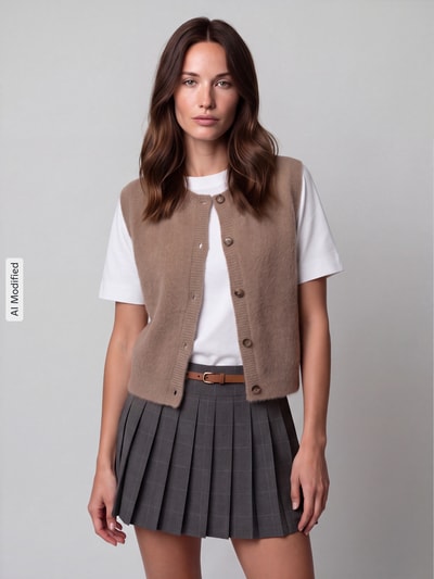 OPUS PANTS Regular fit mouwloos vest met wol model 'Porah' Beige - 4
