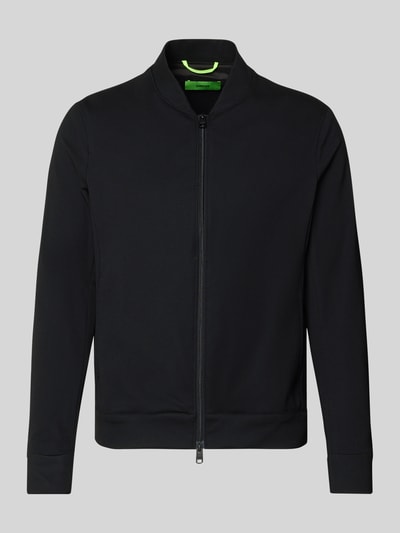 Produktfoto, schwarze Regular Fit Sweatjacke mit Viskose-Anteil Modell 'Cross' von CINQUE; Reißverschluss, Stehkragen, elastische Abschlüsse.
