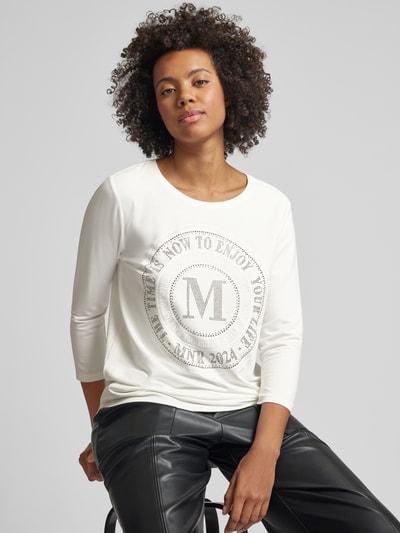 Monari Longsleeve mit Label-Ziersteinbesatz Weiss 3