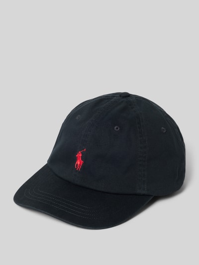 Produktfoto, Cap mit Label-Stitching von Polo Ralph Lauren in Dunkelblau aus reiner Baumwolle mit Steppnähten, Luftlöchern, verstellbarem Riegel und verstärktem Schirm, Basecap-Herrenmodell