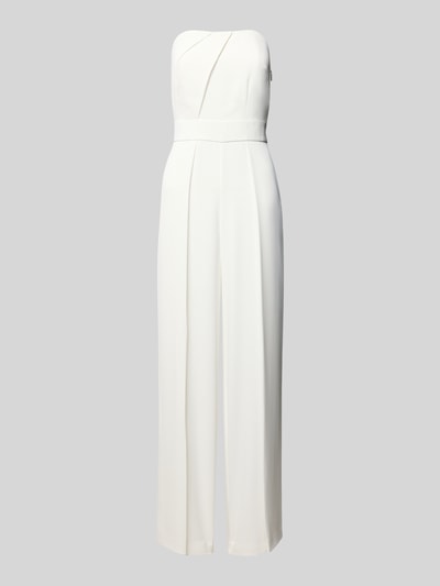 Produktfoto, cremeweißer Jumpsuit im Off-Shoulder-Look mit Drapierungen von comma, taillierter Schnitt, Material-Mix mit Stretch