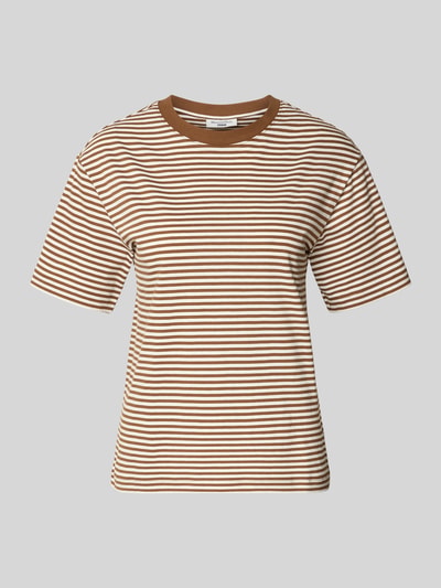 Produktfoto, Regular Fit T-Shirt aus reiner Baumwolle von Marc O'Polo Denim, brązowo-białe paski, krój regular fit, wzór w paski, okrągły dekolt, krótki rękaw, materiał: czysta bawełna