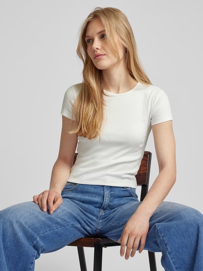 Vero Moda T-shirt z prążkowaniem model ‘CHLOE’ Biały 3