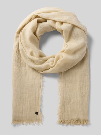 Produktfoto, Schal mit Viskose-Anteil von Fraas in Beige, Rechteckig, Fransenabschlüsse, Logo-Detail, Material-Mix, Maße 90 cm x 184 cm