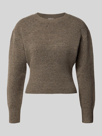Produktfoto, Strickpullover mit Rundhalsausschnitt Modell 'SLOAN' von NOISY MAY®, braun meliert, Regular Fit, feine Strickstruktur, Damenpullover
