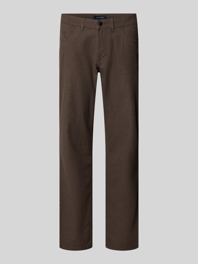 Produktfoto, Slim Fit Jeans im 5-Pocket-Design von Christian Berg Men z mieszanki bawełny, brązowe, zapięcie na guzik i zamek błyskawiczny, szerokość w rozmiarze 32/32: 42 cm, długość wewnętrzna nogawki: 82 cm