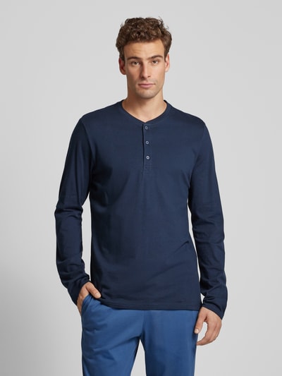 Schiesser Shirt met lange mouwen en korte knoopsluiting Donkerblauw - 4