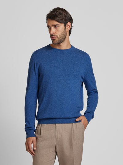 Christian Berg Men Strickpullover mit gerippten Abschlüssen Jeansblau Melange 4