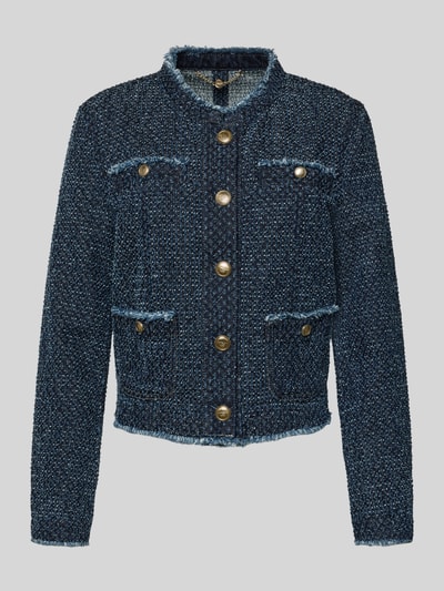 Marc Cain Regular fit blazer met opstaande kraag en blinde knoopsluiting Marineblauw gemêleerd - 2