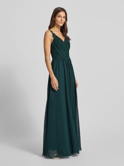 Luxuar Avondjurk met kant en siersteentjes Donkergroen - 1