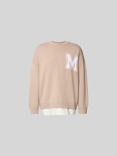 Produktfoto, Oversized Pullover aus Woll-Mix von MM6 Maison Margiela in Beige mit Strick-Optik, Logo-Stitching, Rundhalsausschnitt, Rückenlänge 80 cm bei Größe M
