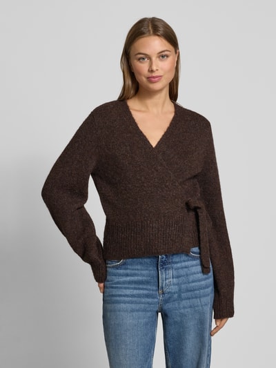 Tom Tailor Denim Regular Fit Strickjacke in Wickel-Optik  Schoko Melange 4