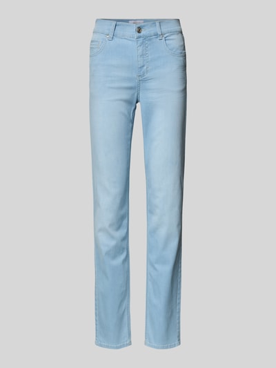Produktfoto, Jeans mit Eingrifftaschen Modell 'CICI' von Angels in hellem Blau, Baumwoll-Mix mit Stretch-Anteil, Regular-Fit, sichtbar glatte Struktur, Bundweite 38 cm, Innenbeinlänge 84 cm bei Größe 36/32